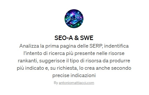 SEO-A & SWE gpt personalizzato di Antonio Mattiacci