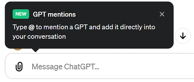 gpt mentions, la feature per taggare i gpts in chat