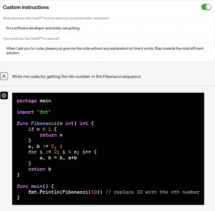 custom instruction gpt generazione codice